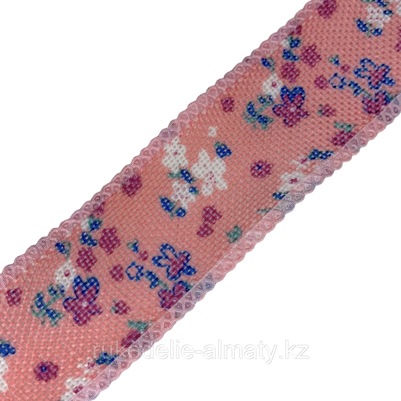 Лента декоративная льняная, с цветочками ,40 мм, Д3 розовый - фото 2 - id-p85339833