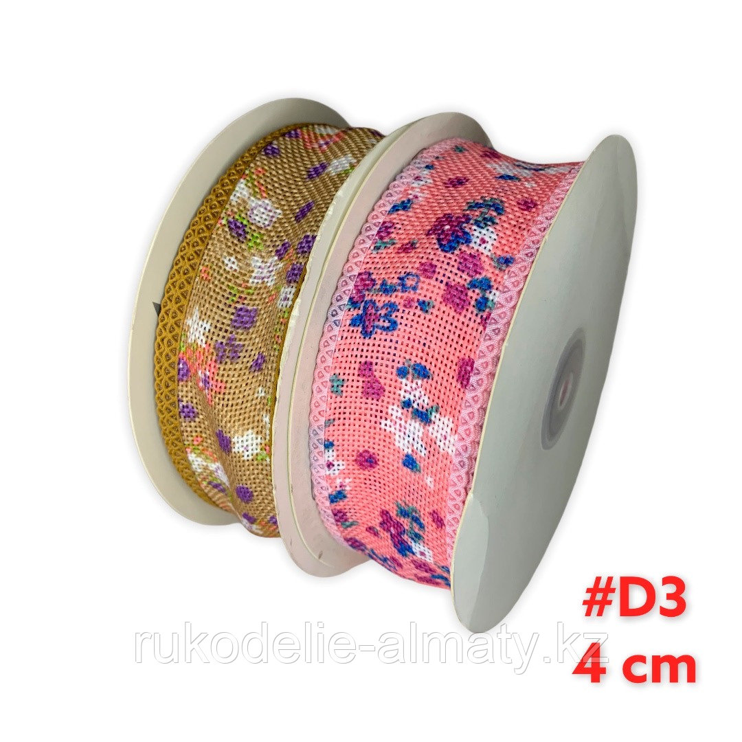 Лента декоративная льняная, с цветочками ,40 мм, Д3 розовый - фото 3 - id-p85339833