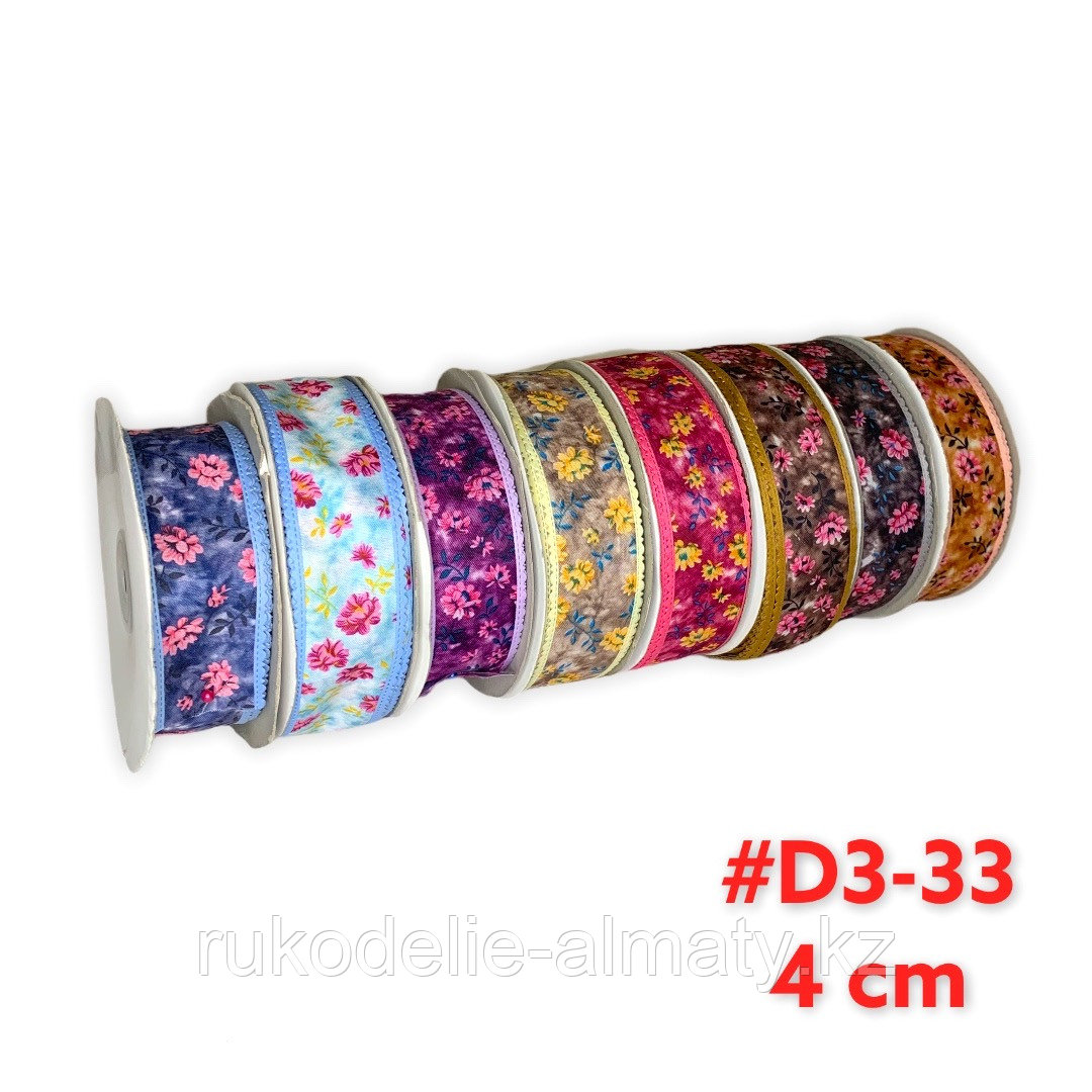 Лента декоративная хлопковая, с цветочками 40 мм, Д3-33 - фото 4 - id-p85339836