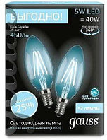 103801205Р лампа GAUSS E14 5W 4100K свеча(2лампы в упаковке)