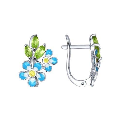 Серьги из серебра с эмалью с хризолитами и жёлтыми фианитами SOKOLOV 92021485
