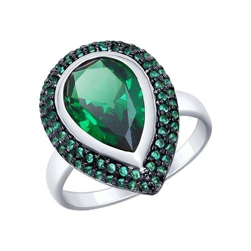 Кольцо из серебра с зелёным ситаллом и зелеными фианитами SOKOLOV 92011330 покрыто  родием