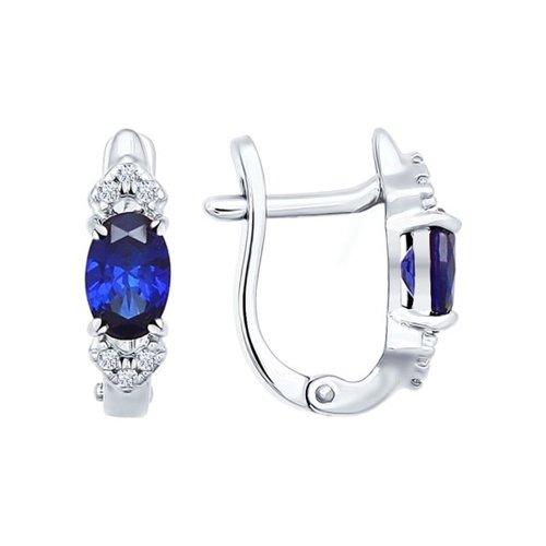 Серьги из серебра с корундами сапфировыми (синт.) и фианитами SOKOLOV 88020007