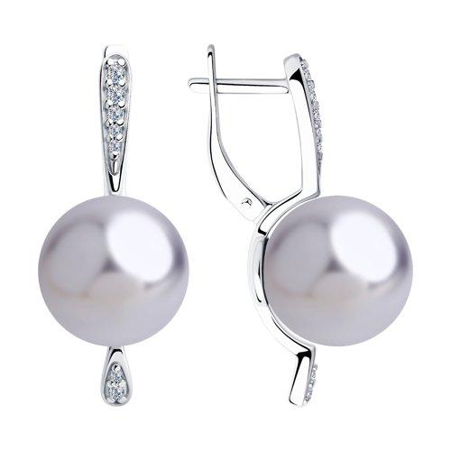 Серьги из серебра с сиреневыми жемчугом Swarovski и фианитами SOKOLOV 94023470