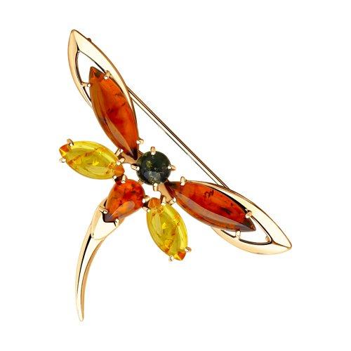 Брошь DIAMANT (SOKOLOV) серебро с позолотой, янтарь 93-340-00468-1
