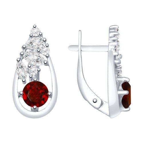 Серьги из серебра с гранатами и фианитами SOKOLOV 92021850 покрыто родием с английским замком, фото 1