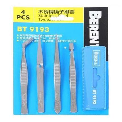 Набор монтажных пинцетов для точных работ с чехлом-органайзером Berent Tools BT9193, фото 1