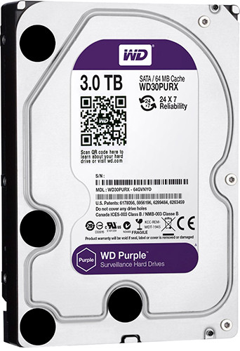 Жесткий диск для видеонаблюдения HDD 3Tb Western Digital Purple WD30PURX SATA 6Gb/s 64Mb 3,5''