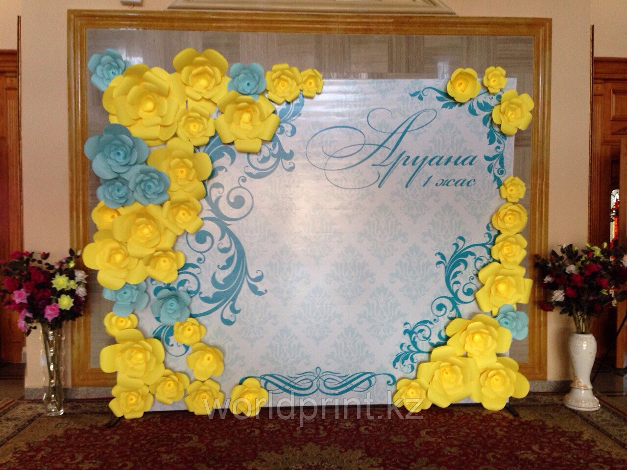 Пресс-стена на свадьбу, 3Д баннер из бумажных цветов, фотозона Астана, баннер на свадьбу