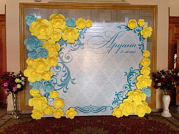 Пресс-стена на свадьбу, 3Д баннер из бумажных цветов, фотозона Астана, баннер на свадьбу