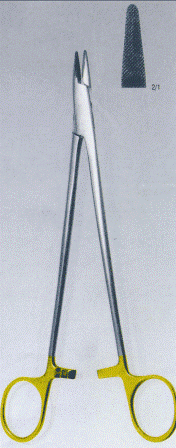Иглодержатель общехирургический с твердосплавными пластинами, узкими губками, 140 мм