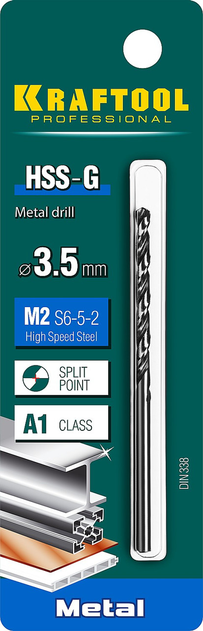 KRAFTOOL Ø 3.5 мм, HSS-G, сталь М2 (S6-5-2), класс A, DIN 338, сверло по металлу 29651-3.5 - фото 4 - id-p85471206