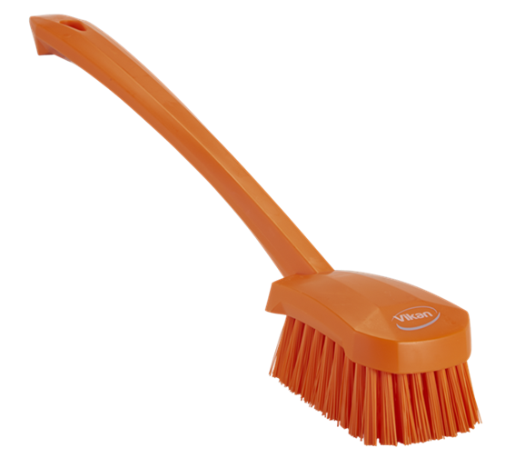 Щетка для мытья с длинной ручкой, 415 мм, Жесткий ворс, оранжевый цвет