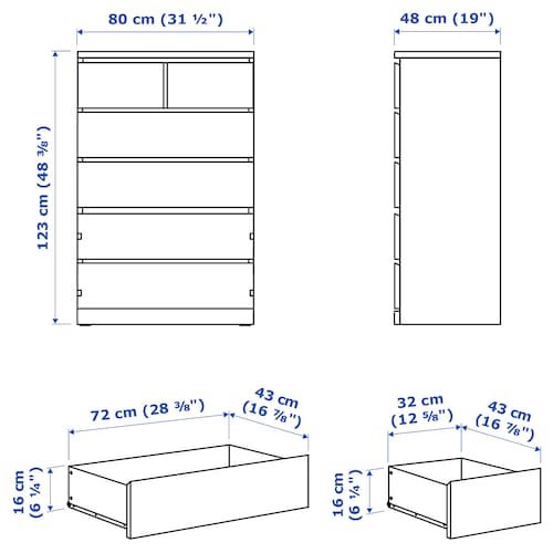 Комод с 6 ящиками МАЛЬМ белый ИКЕА, IKEA - фото 5 - id-p41987289