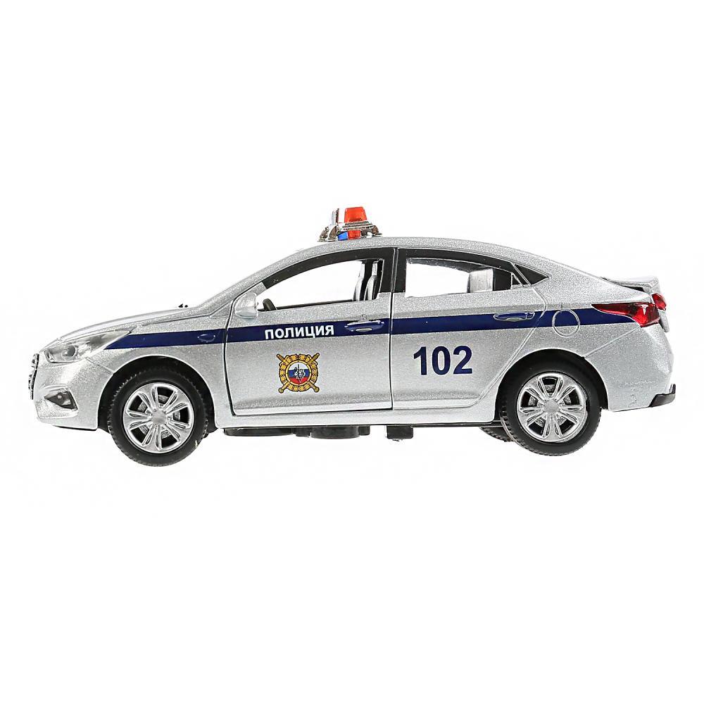 ТехноПарк Металлическая инерционная модель Hyundai Solaris, полиция, серебро, 12 см. - фото 3 - id-p85569522