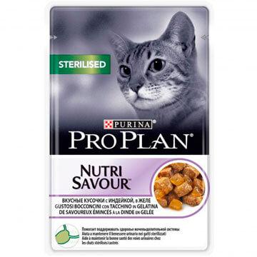 Pro Plan NutriSavour Sterilised, для стерилизованных для кошек с индейкой в желе, уп.26*85гр.