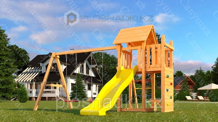 Детская площадка Савушка Мастер 9, с песочницей, сеткой-лазалкой, столиком., фото 1