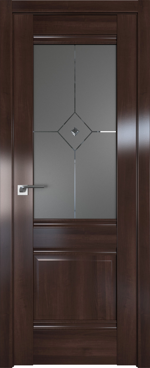 Дверь межкомнатная 2X Орех Сиена, Узор графит с прозрачным фьюзингом(ромб), 600 - фото 1 - id-p85595597