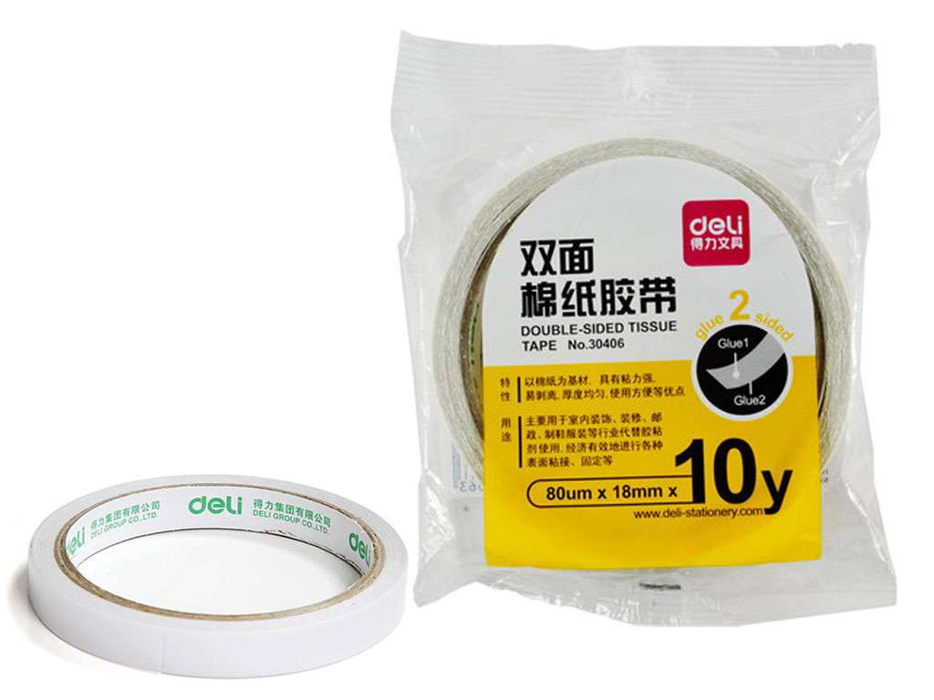 Клейкая лента двусторонняя DELI 18 мм х 10 м (полипропиленовая основа)