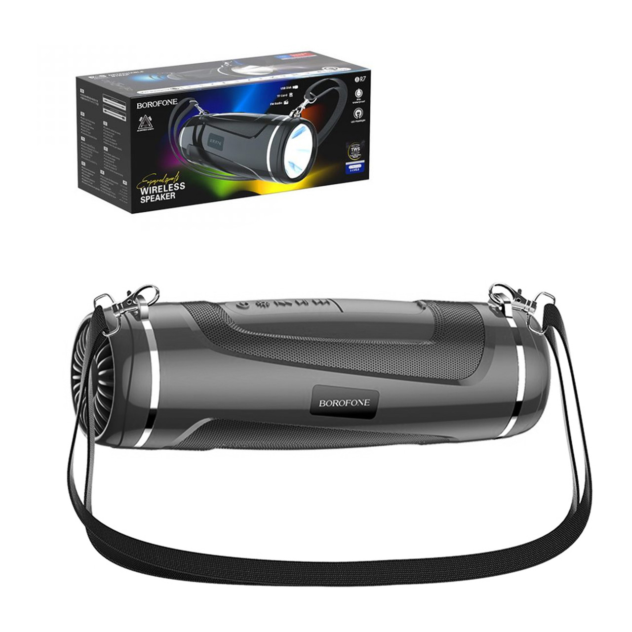 Портативная акустическая система Bluetooth Borofone BR7 Led Flashlight IPX5, Black