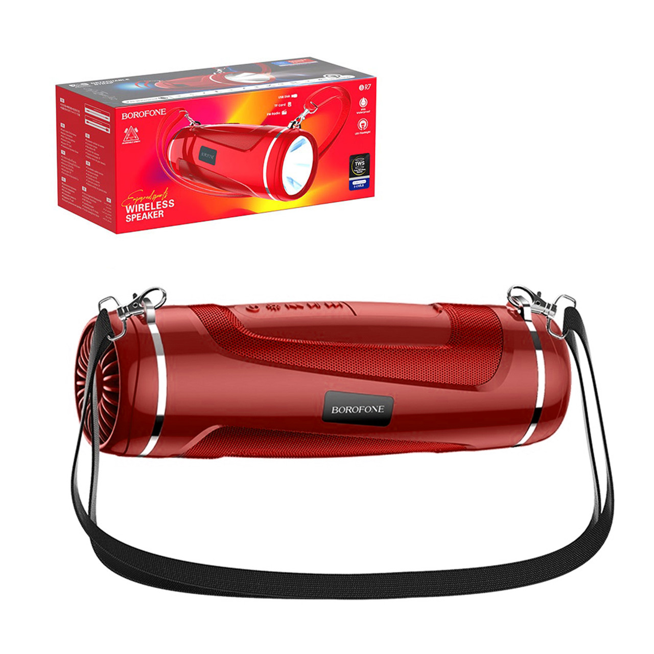 Портативная акустическая система Bluetooth Borofone BR7 Led Flashlight IPX5, Red