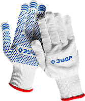 ЗУБР ТОЧКА+, размер S-M, перчатки с точками увеличенного размера, х/б 13 класс, с ПВХ-гель покрытием (точка)