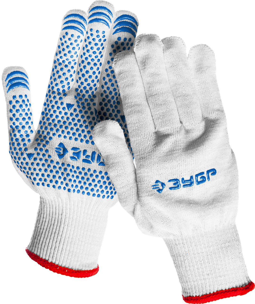 ЗУБР ТОЧКА+, размер S-M, перчатки с точками увеличенного размера, х/б 13 класс, с ПВХ-гель покрытием (точка) - фото 1 - id-p331120