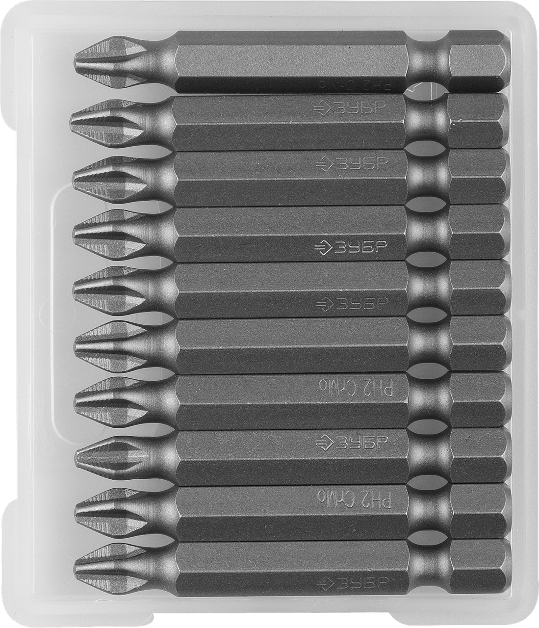 Биты ЗУБР "Мастер" кованые, хромомолибденовая сталь, тип хвостовика E 1/4", PH2, 50мм, 10шт