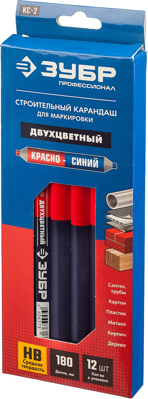 ЗУБР КС-2 Двухцветный строительный карандаш 180 мм - фото 6 - id-p51786551