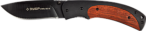 Нож ЗУБР "ЭКСПЕРТ" "НОРД" складной, эргономичная металлическая рукоятка с деревянными вставками, 190мм/лезвие