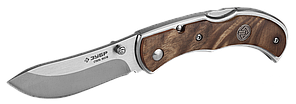 Нож ЗУБР "ПРЕМИУМ" СКИФ складной, эргономичная рукоятка с деревянными накладками,180мм/лезвие 75мм