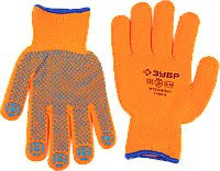 ЗУБР АНГАРА, размер S-M, перчатки утепленные с начёсом, акриловые, с ПВХ покрытием (точка).