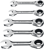 Набор комбинированных гаечных ключей трещоточных укороченных 5 шт, 8 - 14 мм, ЗУБР