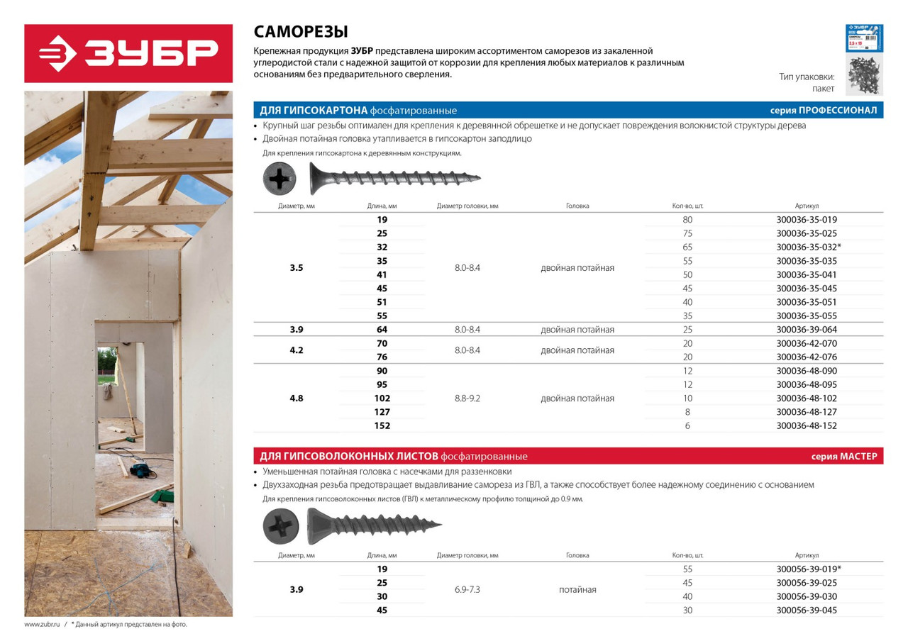 Саморезы СГД гипсокартон-дерево, 19 х 3.5 мм, 80 шт, фосфатированные, ЗУБР Профессионал 25, 75 - фото 3 - id-p85654805