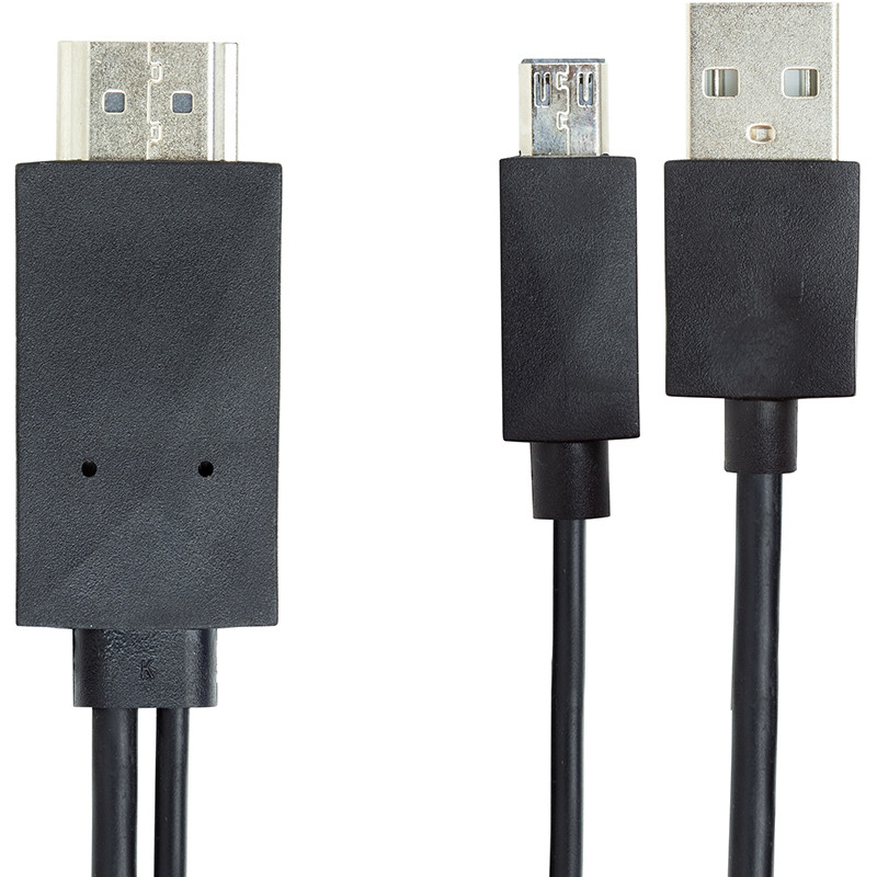 Кабель-переходник PowerPlant micro USB - HDMI + USB, 2.0m, (MHL), Blister