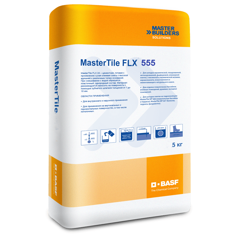 Водостойкая эластичная затирка для швов MasterTile FLX 555 white 20 кг