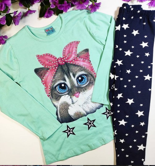 Костюм для девочки: кофта + лосины с Кошкой