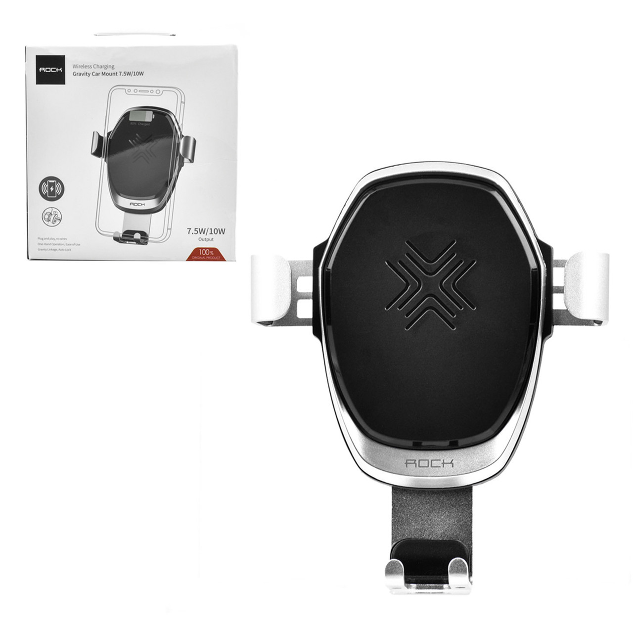 Автодержатель с беспроводной зарядкой Rock RVC0246 Gravity Car Mount 7.5W/10W Silver