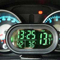 Часы-термометр-вольтметр автомобильные VST-7009V {подсветка синий/зеленый, 12В-24В}