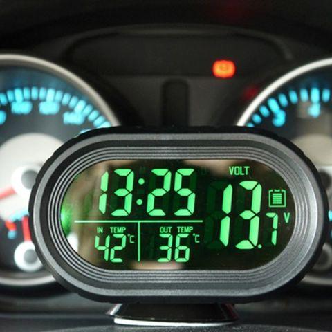 Часы-термометр-вольтметр автомобильные VST-7009V {подсветка синий/зеленый, 12В-24В} - фото 1 - id-p85689738