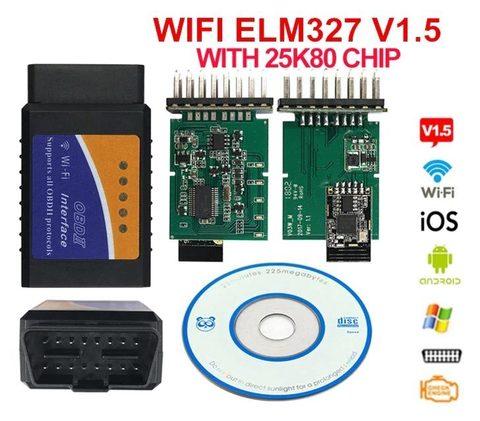 Cканер диагностический ELM327 OBD2 {V1.5, чип PIC18F25K80, Wi-Fi/Bluetooth} для автомобиля (Wi-Fi) - фото 1 - id-p85689740