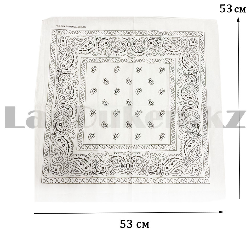 Бандана платок хлопковая с узором восточный огурец квадратная 53х53 см белая - фото 2 - id-p85675845