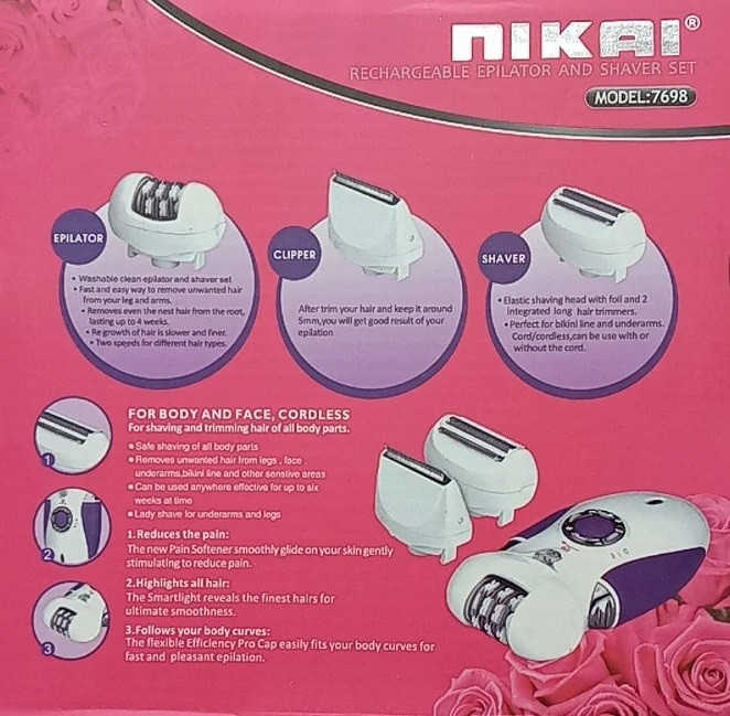 NIKAI 7698 3в1 Эпилятор и насадки для бритья и стрижки - фото 3 - id-p85738904