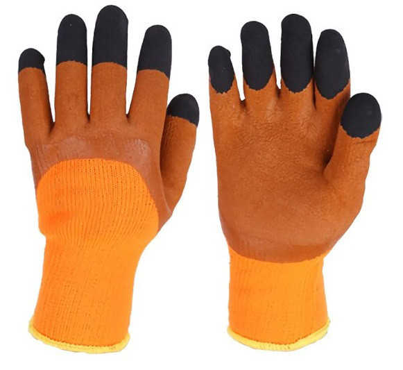 Перчатки утепленные акриловые со вспененным латексным покрытием, оранжево-коричневые 70 руб - фото 1 - id-p85740565