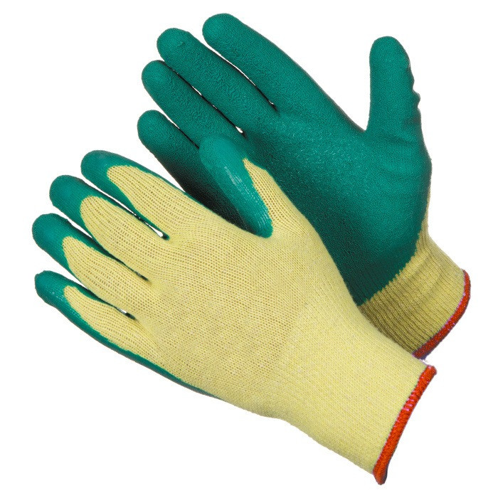 Перчатки х/б с рифленым латексным покрытием, желто-зеленые - фото 1 - id-p85740647