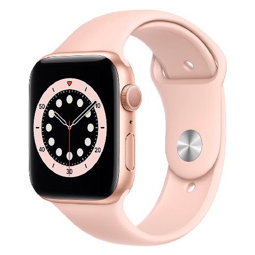 Apple Watch Series 6 GPS, 44mm Gold Aluminium Case with Pink Sand Sport Band - Regular, Model A2292