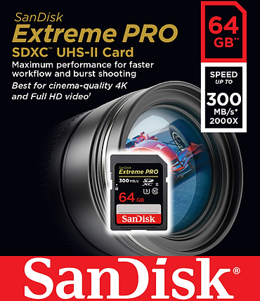Карта памяти SanDisk EXTREME PRO SD 64GB 300mb/s, фото 2