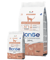 6298 Monge Сat salmon, Сухой монопротеиновый корм для взрослых кошек с лососем, уп.10 кг.