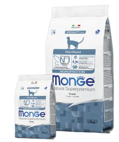 5463 MONGE Sterilised Trout Сухой монопротеиновый корм для стерильных кошек с форелью, уп.400 гр.