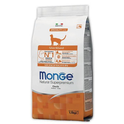 6182 Monge Cat Superpremium Sterilised Monoprotein Duck, Монже корм для стерилизованных кошек с уткой,уп.10 кг